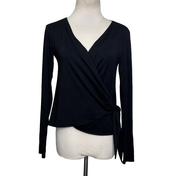 Velvet black long sleeves faux wrap top size Small - Picture 1 of 13